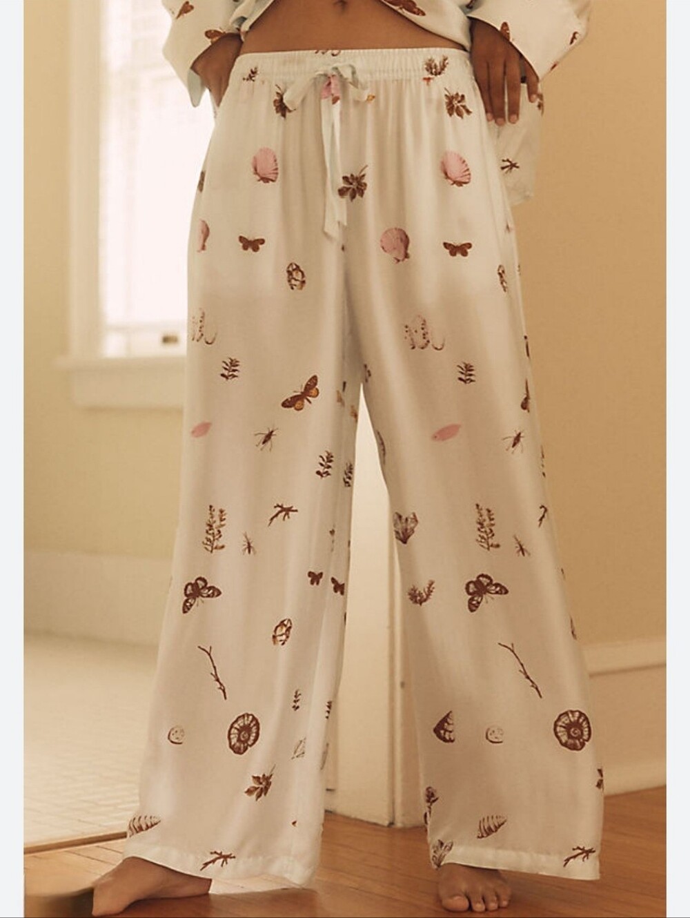 ANTHROPOLOGIE LYREBIRD Neela Pajama Pant Butterfly Floral Seashell Oversized XXS